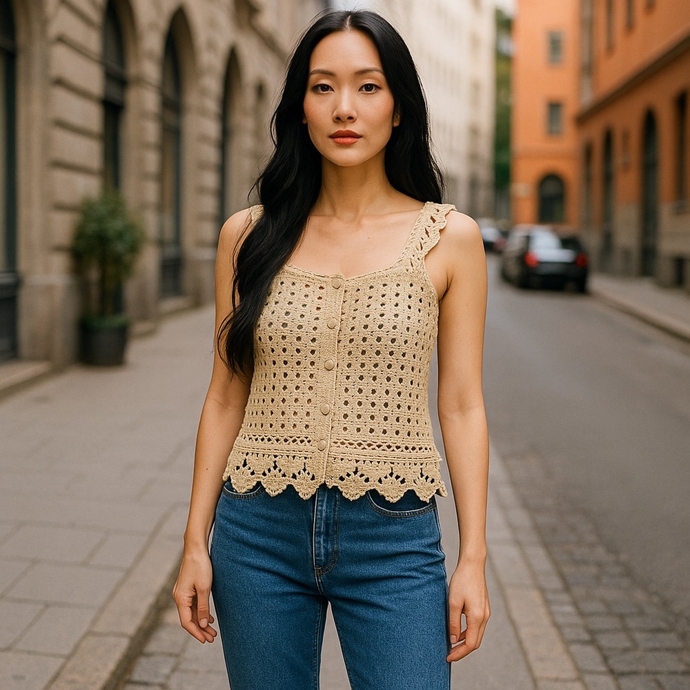 Crochet Beige Tank Top